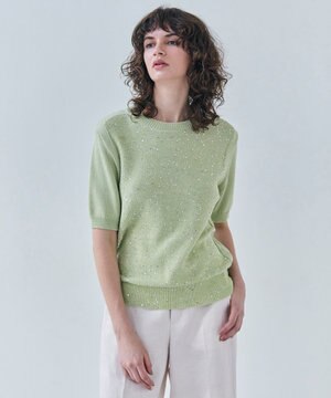  【洗える】FENNEL / コットンスパンコール半袖ニット