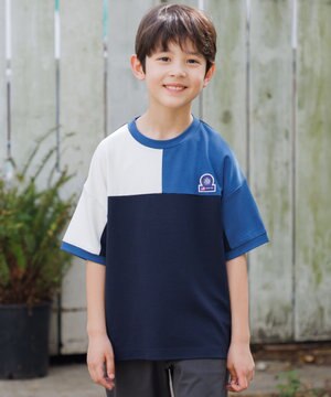  【吸水速乾】【100-130cm】ポンチローマ トリコロール 切替Ｔシャツ