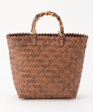  【A4サイズ収納可】バンブー調ハンドルカゴバッグ