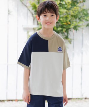 【吸水速乾】【100-130cm】ポンチローマ トリコロール 切替Ｔシャツ