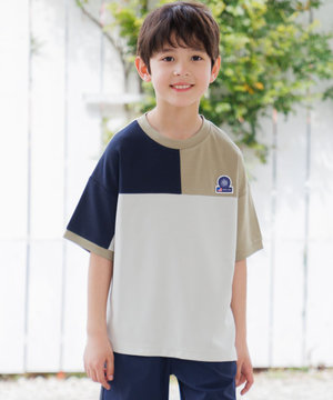 【吸水速乾】【100-130cm】ポンチローマ トリコロール 切替Tシャツ