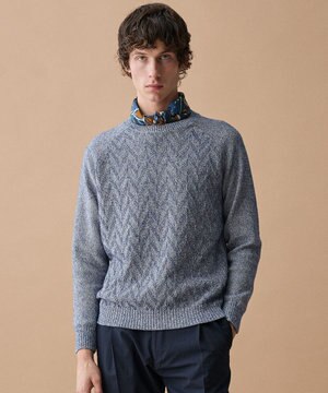  【キングサイズ・エコ素材和紙使用・日本素材】和紙杢メッシュクルーネック ニット