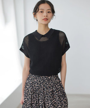 【WEB限定・前後着用可】メッシュニット 襟付き半袖カーディガン