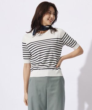  【洗える】BASIC HT-COTTON クルーネック ボーダー ニット
