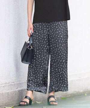  【WEB限定・ウエストゴム・長さ調整可・洗える】ビンテージサテンプリント柄 ワイドパンツ