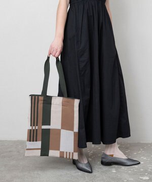  ブロックチェックトートバッグ【軽くて丈夫・A4対応】