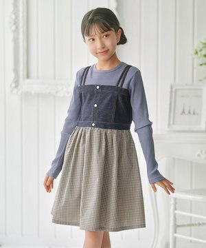  【110-140㎝】 チェックドッキング ワンピース