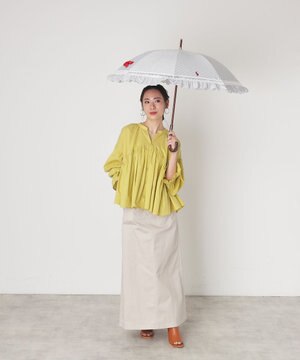  【遮光/晴雨兼用】POLO RALPH LAUREN （ポロラルフローレン） 長傘 晴雨兼用日傘 ストライプフリル 遮光 遮熱 UV