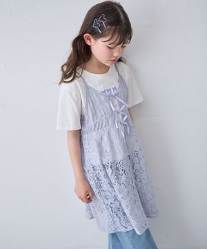  【2点セット】Tシャツ×レース キャミソールチュニック