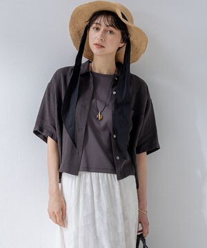 【Oggi7月号掲載/洗える】LIBECOリネン クロップド デザイン シャツ