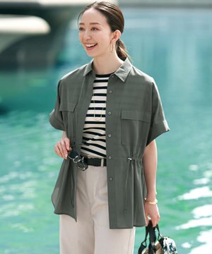  【洗える】ライトシアーマットクロス ミリタリーディティール シャツ