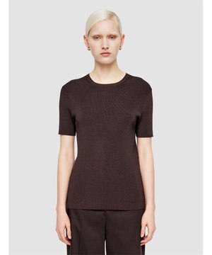  【洗える】サティニーリブ　ショートスリーブニット