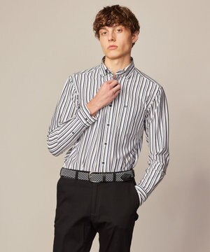  【キングサイズ・ストレッチで快適な着心地・イージーケア】ランダムストライプ ジャージー シャツ