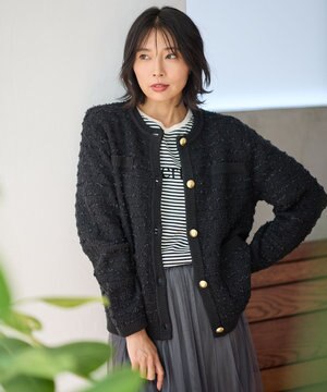  【洗濯機可】ツイードニットジャケット