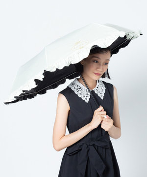  【晴雨兼用・UVカット100%生地】LOGO FRILL UMBRELLA 折り畳み傘 収納バッグ付き