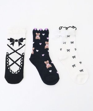  【3点セット】ソックス （クマ×リボン）