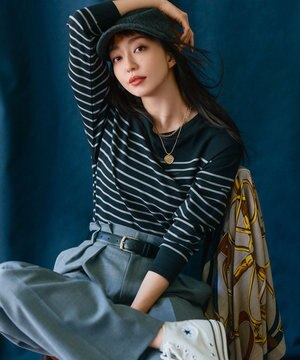  【洗える】Armor-lux クロップドボーダー カットソー