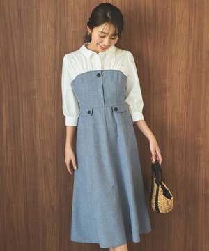  【洗える】シャツドッキング ワンピース