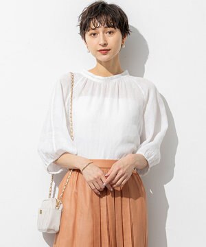  【洗える】LIBECOリネン ボリュームスリーブ ブラウス