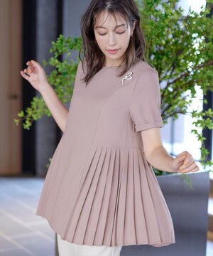  【新色追加・洗える】サイドプリーツチュニックブラウス