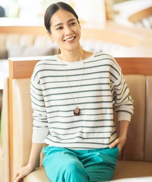  コットンポリミドルゲージボーダー ニット