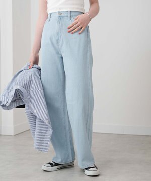  ウエストフィットワイドストレートデニムパンツ