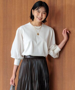  【ご好評につきカラー追加/洗える】クロスコンビ パフスリーブ ニット