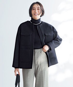 ウールブレンド ノーカラーコート