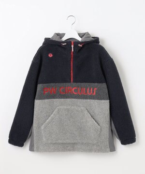  【WOMEN】【撥水/防風】ボア ハーフジップ フーデッド プルオーバー