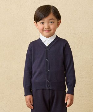  【90-130cm】綿ニットVネックカーディガン(男の子用)