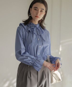  【2WAY】エアリーシャーティングフリル襟 ブラウス