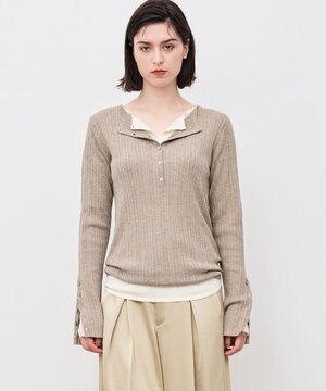 ハイゲージニット ヘンリーネックトップス