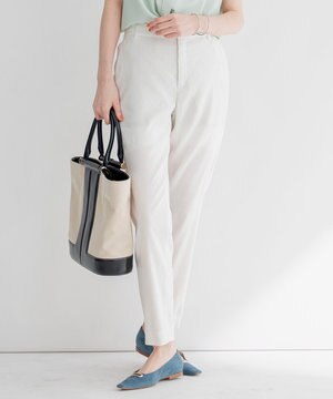  【洗える】リネンレーヨンストレッチ テーパード パンツ