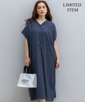  【Lサイズ限定/接触冷感/速乾性/洗える】エアリーブライトローン Vネックワンピース