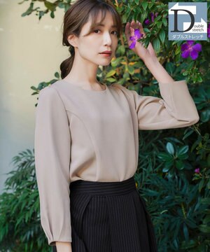  【ダブルストレッチ】【洗える】タックパフ袖ブラウス