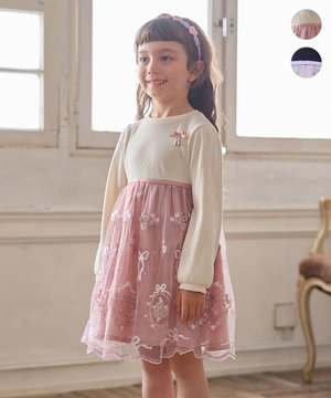 バレエ刺繍チュールワンピース