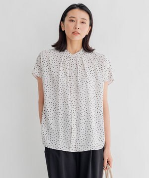  【セットアップ対応/洗える】バックサテンアムンゼン ドットプリント ブラウス