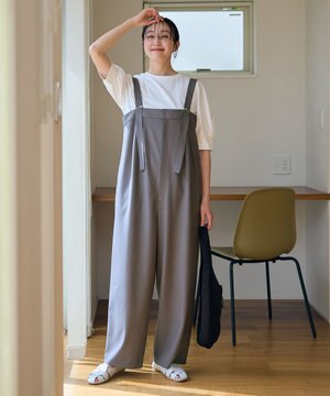  【洗濯機可/接触冷感/UVケア】イージーケアライトストレッチサロペット