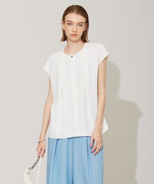  【洗える】エステルダブルクロス プルオーバーブラウス