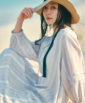  【洗える】LIBECO カフタン ワンピース