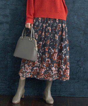 【洗える】オータムダリアプリント スカート