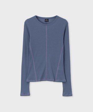  コントラストステッチ リブ 長袖カットソー