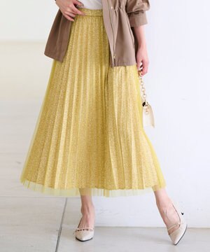  【洗える】チュールレイヤードプリーツ スカート