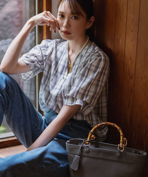  【洗える】ピケチェックT ブラウス