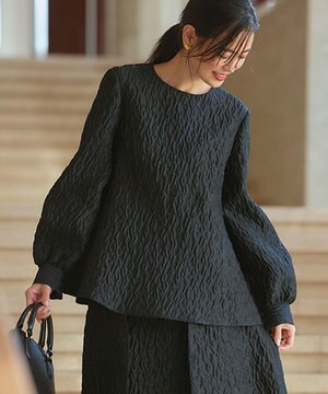  【洗える】エクラジャカード ペプラム ブラウス