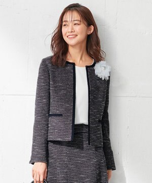  【セットアップ対応】リップルボーダー ノーカラー ジャケット