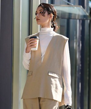  【洗える】リネンミックスツイル ベスト