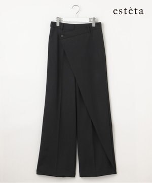  【エステータ】ウールギャバジン ワイド ラップパンツ