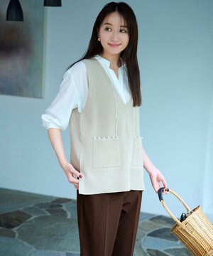  【洗える・軽量】パールディテールニット ベスト
