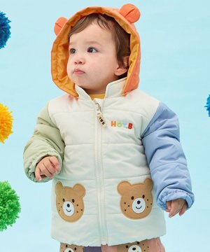  【80-120cm】くまみみ付き 中綿ジャンパー